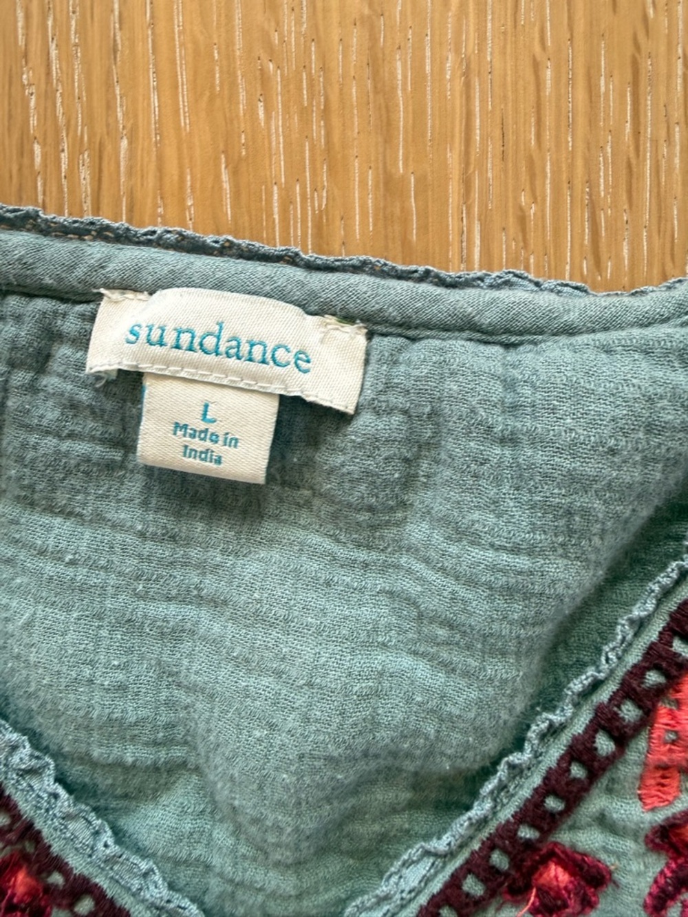 Sundance Light Blue Tunic with Pink and Gold Embroidery - Picture 3 of 5